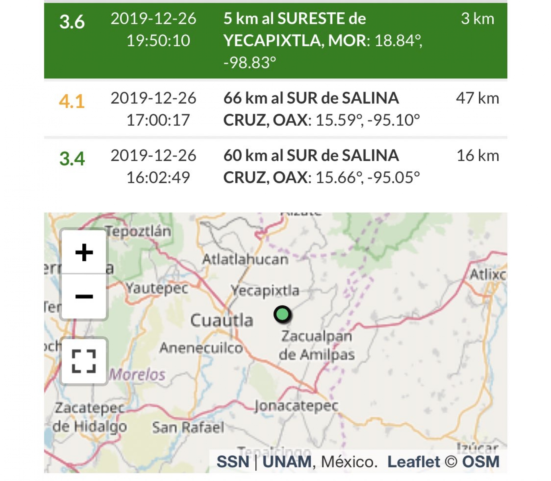 Saldo blanco tras el sismo registrado en Yecapixtla: CEPCM