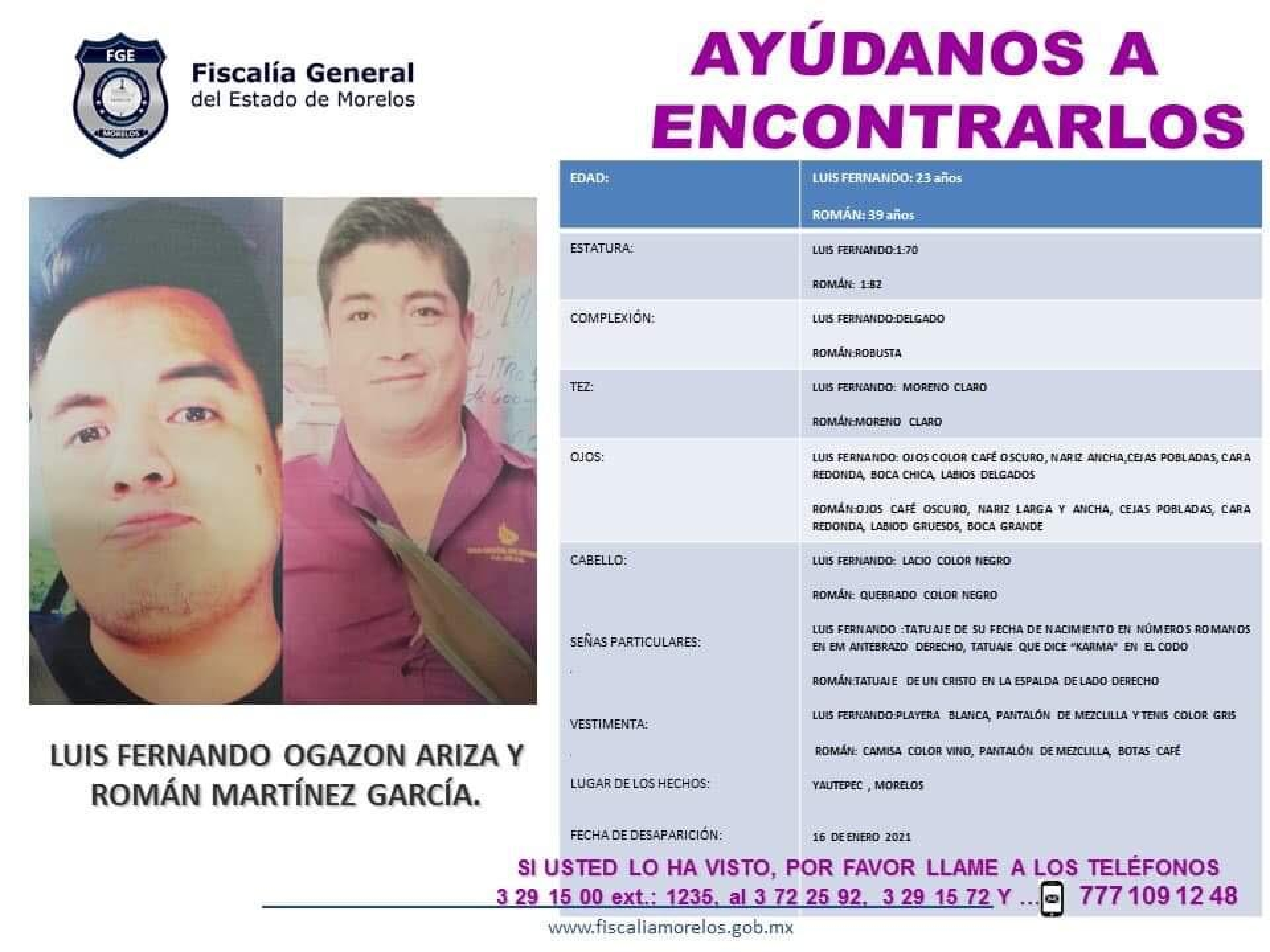 Prisión preventiva contra probable responsable de la desaparición de dos hombres