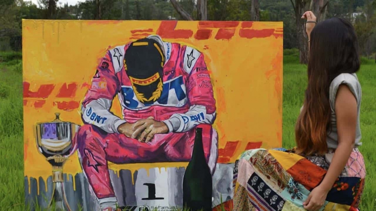 Joven realiza pintura de “Checo” Pérez para regalársela