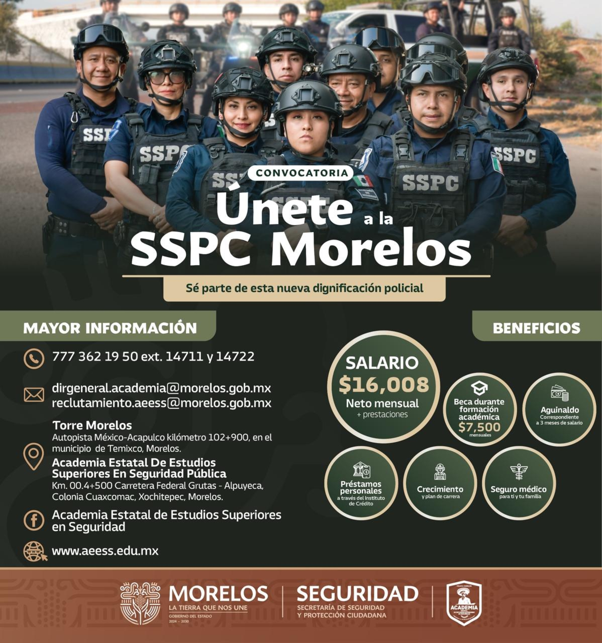 Continúa abierta convocatoria 2026 'Únete a SSPC Morelos' para contratación de más elementos policiales de proximidad