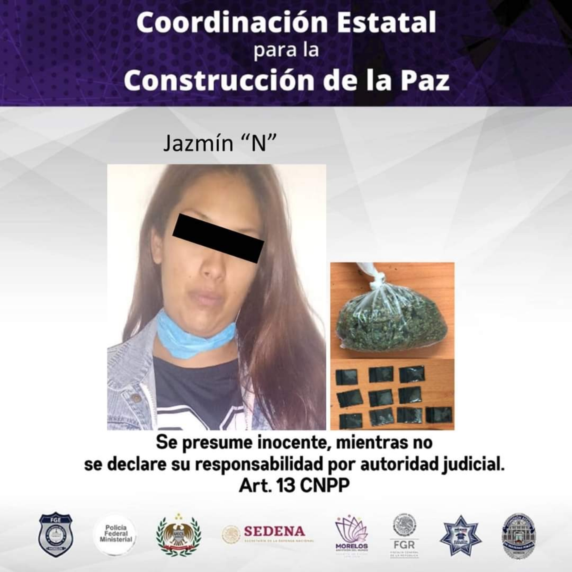 Detienen a una mujer por presuntos delitos contra la salud, en Emiliano Zapata