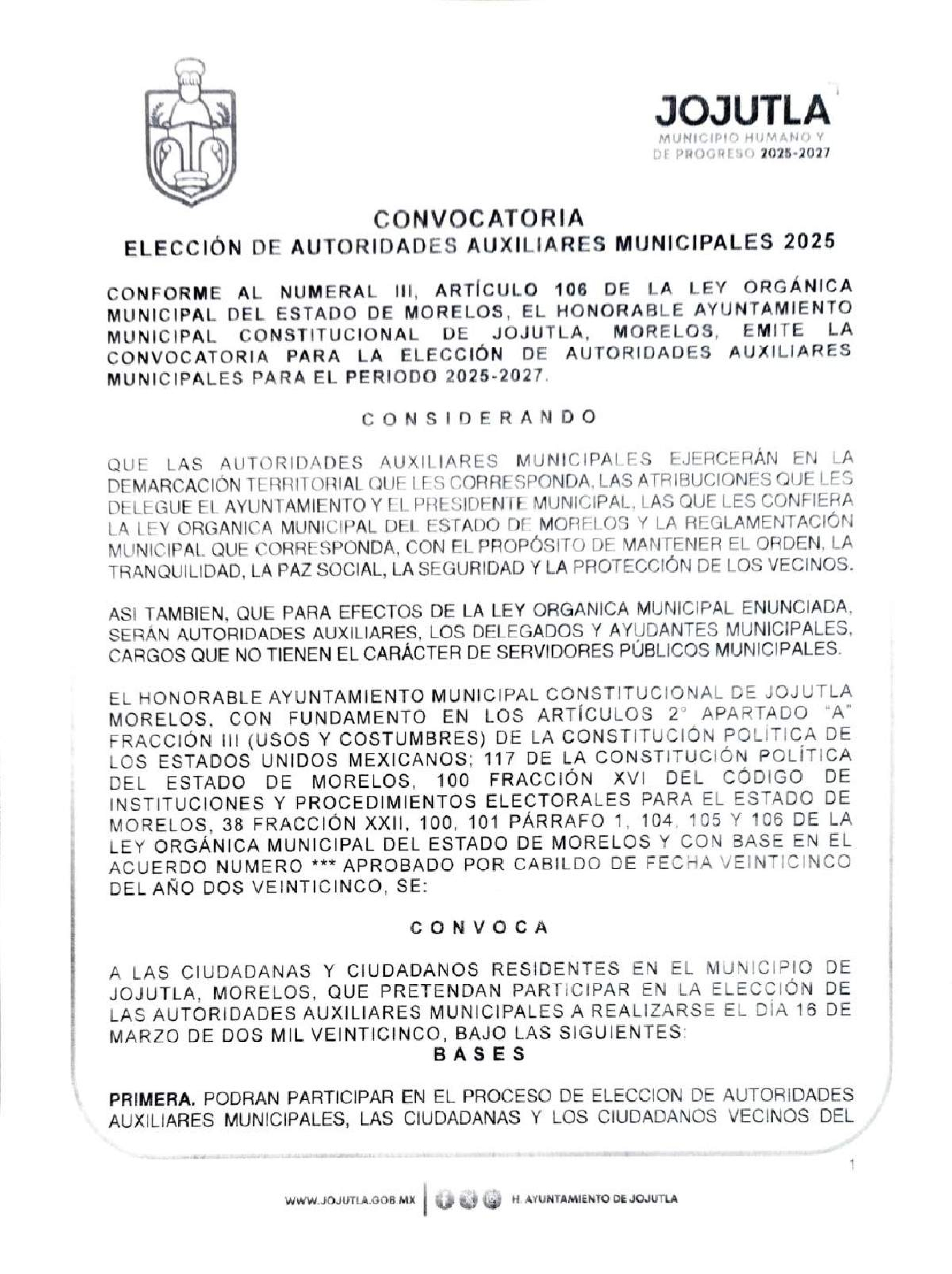 Lanza Jojutla convocatoria para ayudantes municipales