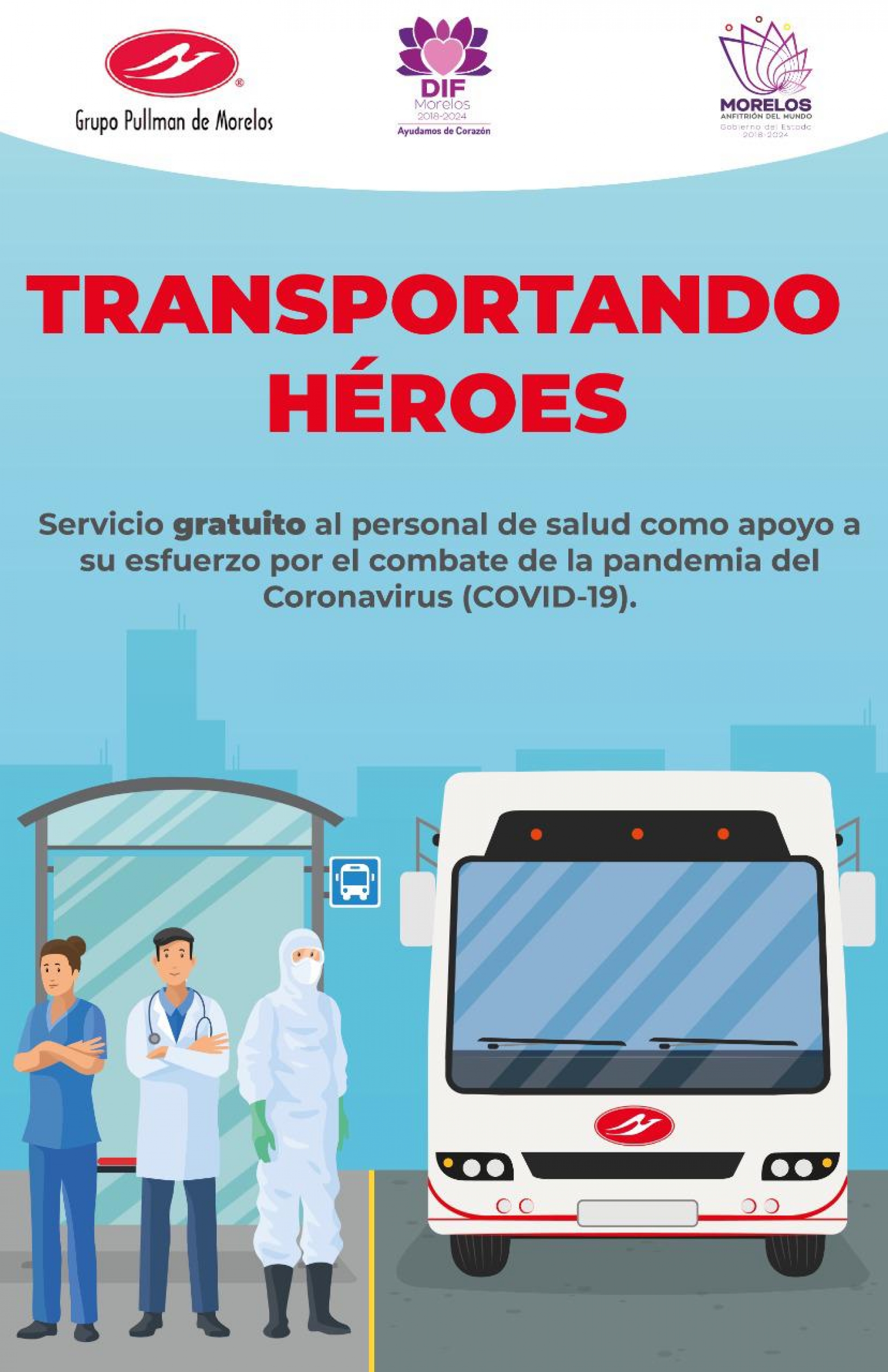 DIF estatal y Pullman de Morelos brindan transporte gratuito a personal de salud