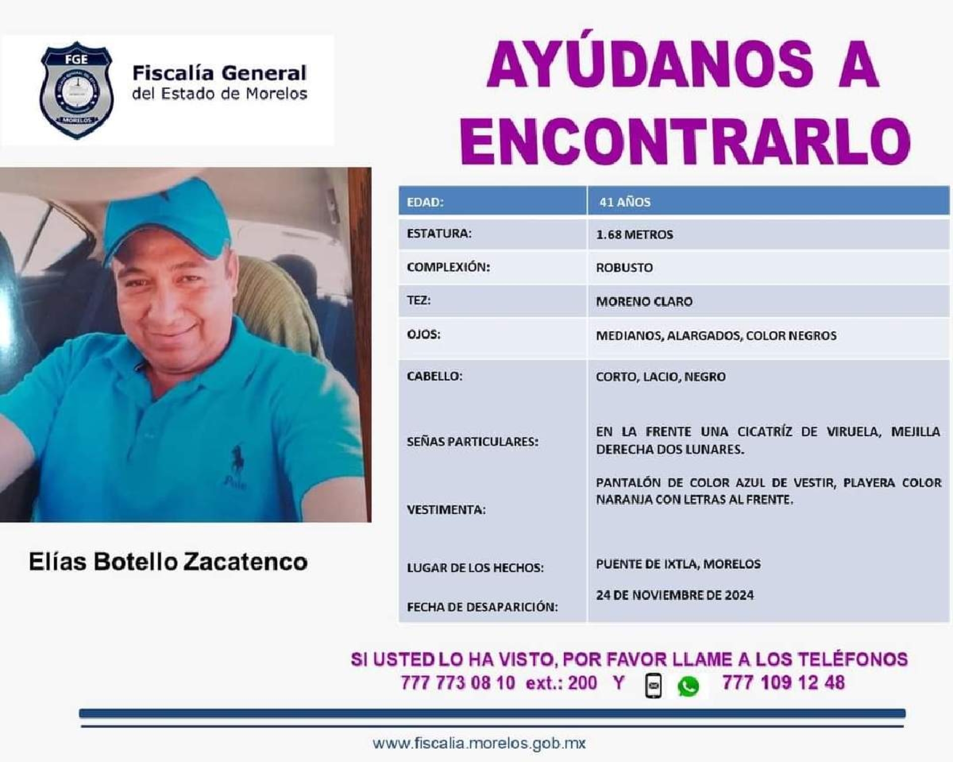 Piden ayuda para localizar a hombre que está desaparecido