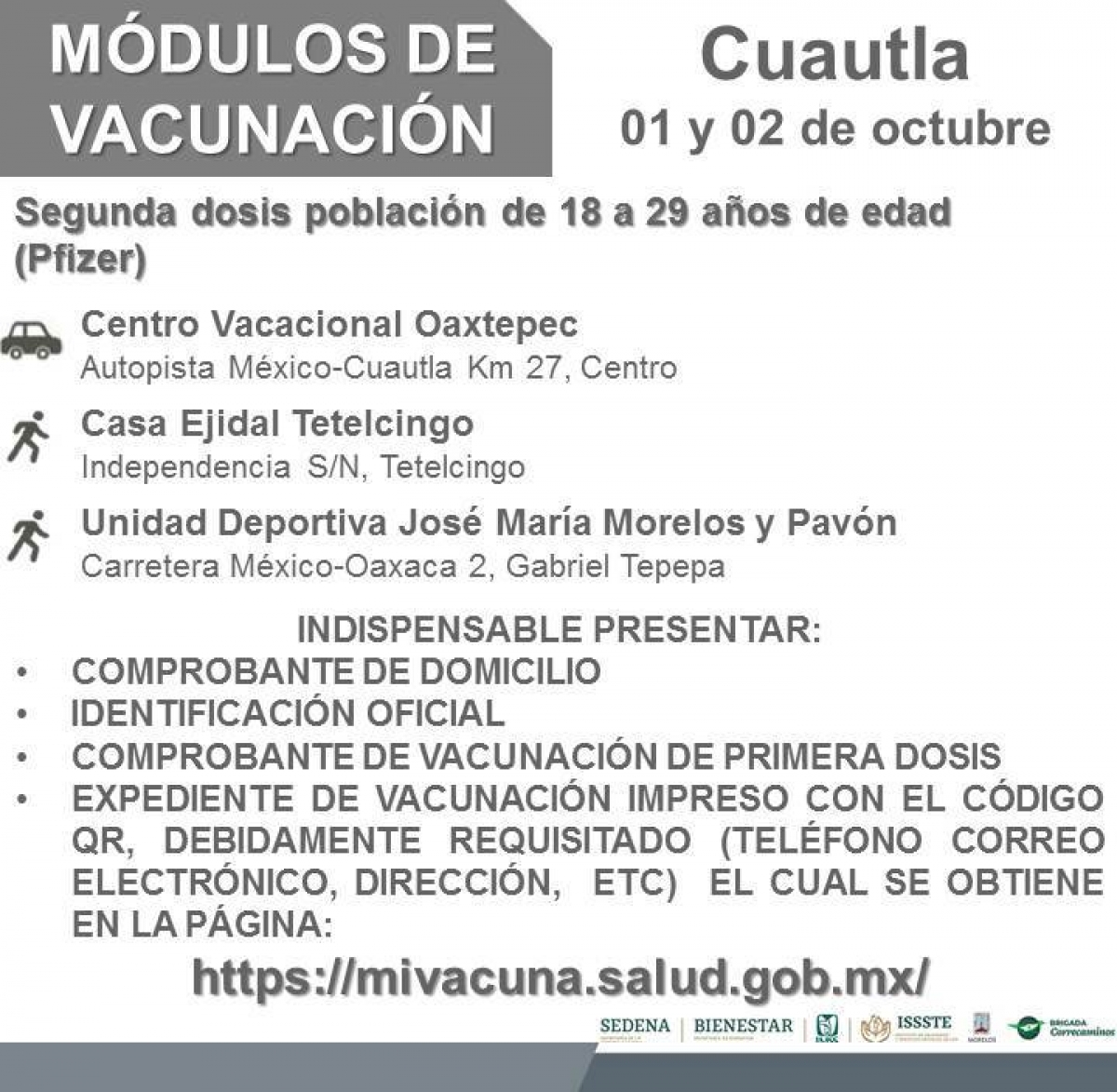 Lista segunda dosis contra Covid 19 en Cuautla para jóvenes de 18 a 29 años