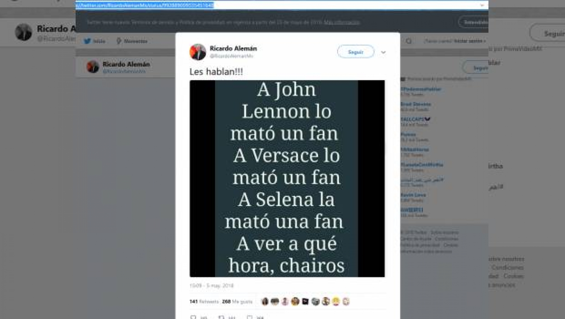 Periodista incita atentado contra AMLO en Twitter