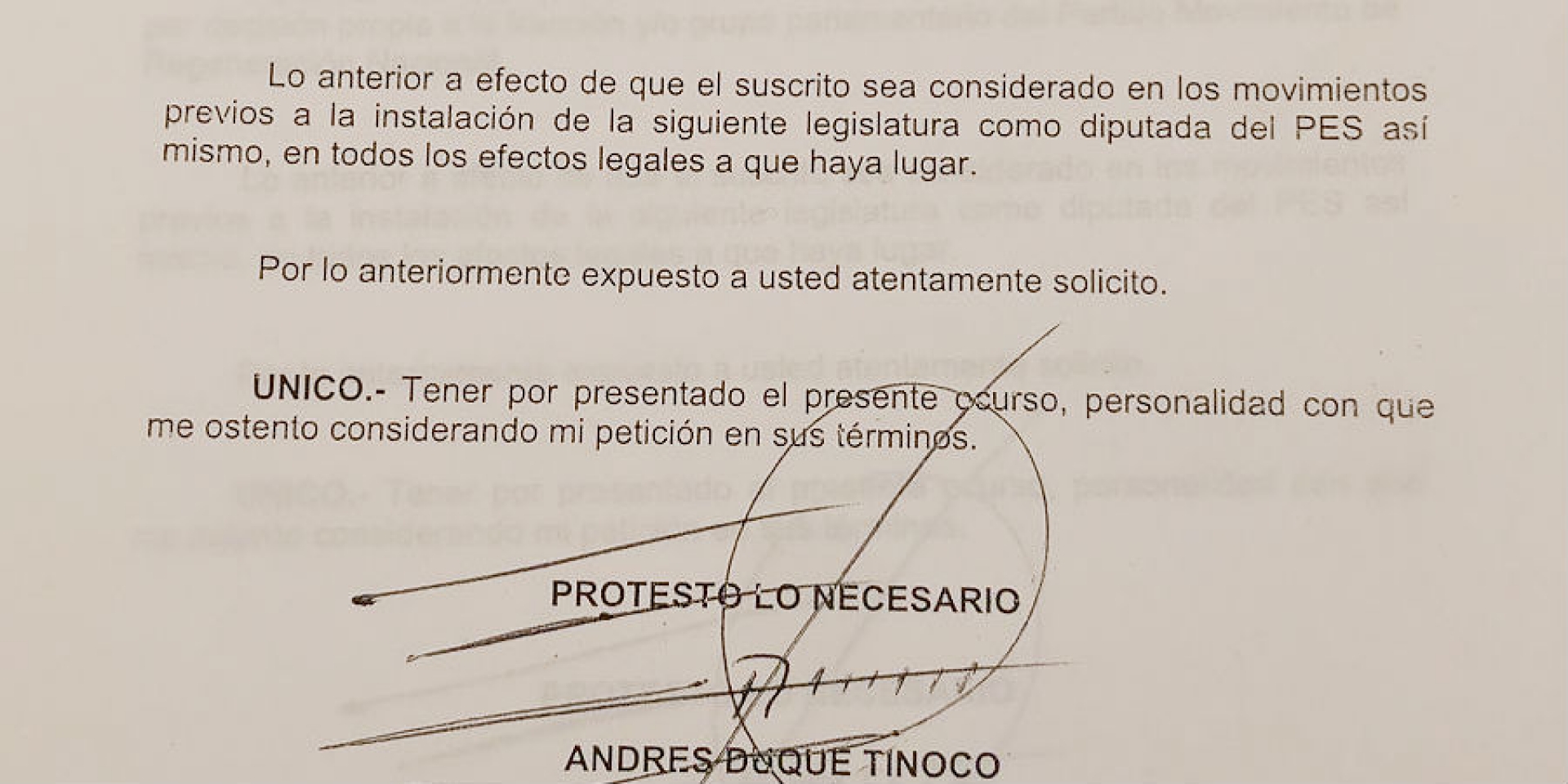 Renuncia diputado electo Andrés Duque a Morena