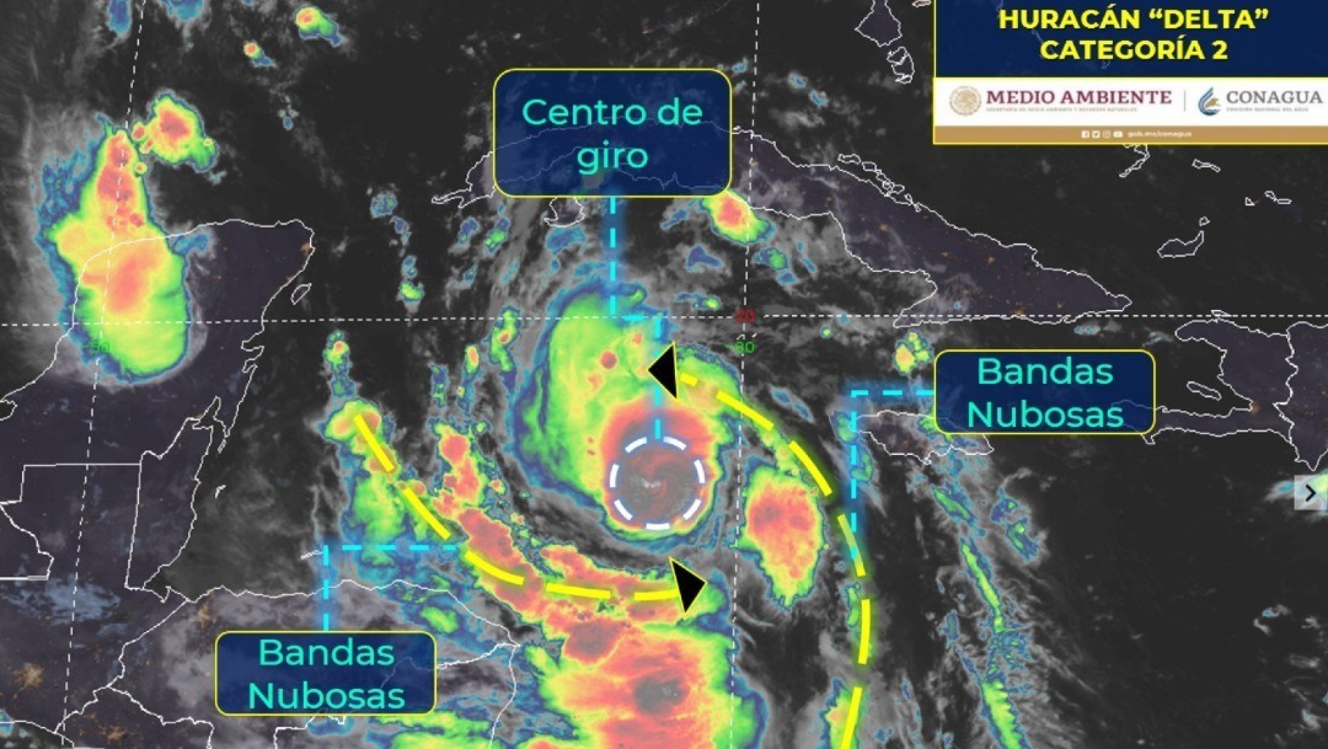 ‘Delta’ se intensifica a huracán categoría 2; avanza a costas mexicanas