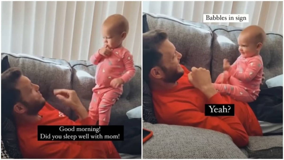 Bebé intenta hablar con su padre sordo utilizando lenguaje de señas