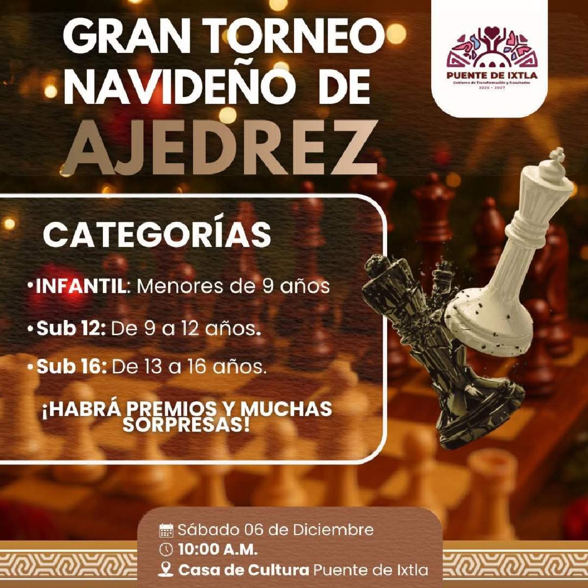 Realizarán Torneo Navideño de Ajedrez en Puente de Ixtla