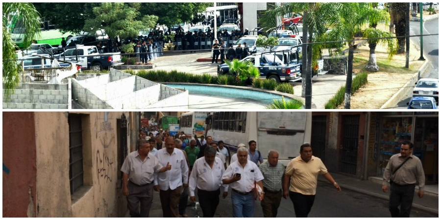 Apostan policías en la glorieta del IMSS; homologados se reúnen en la Sección 19 del SNTE