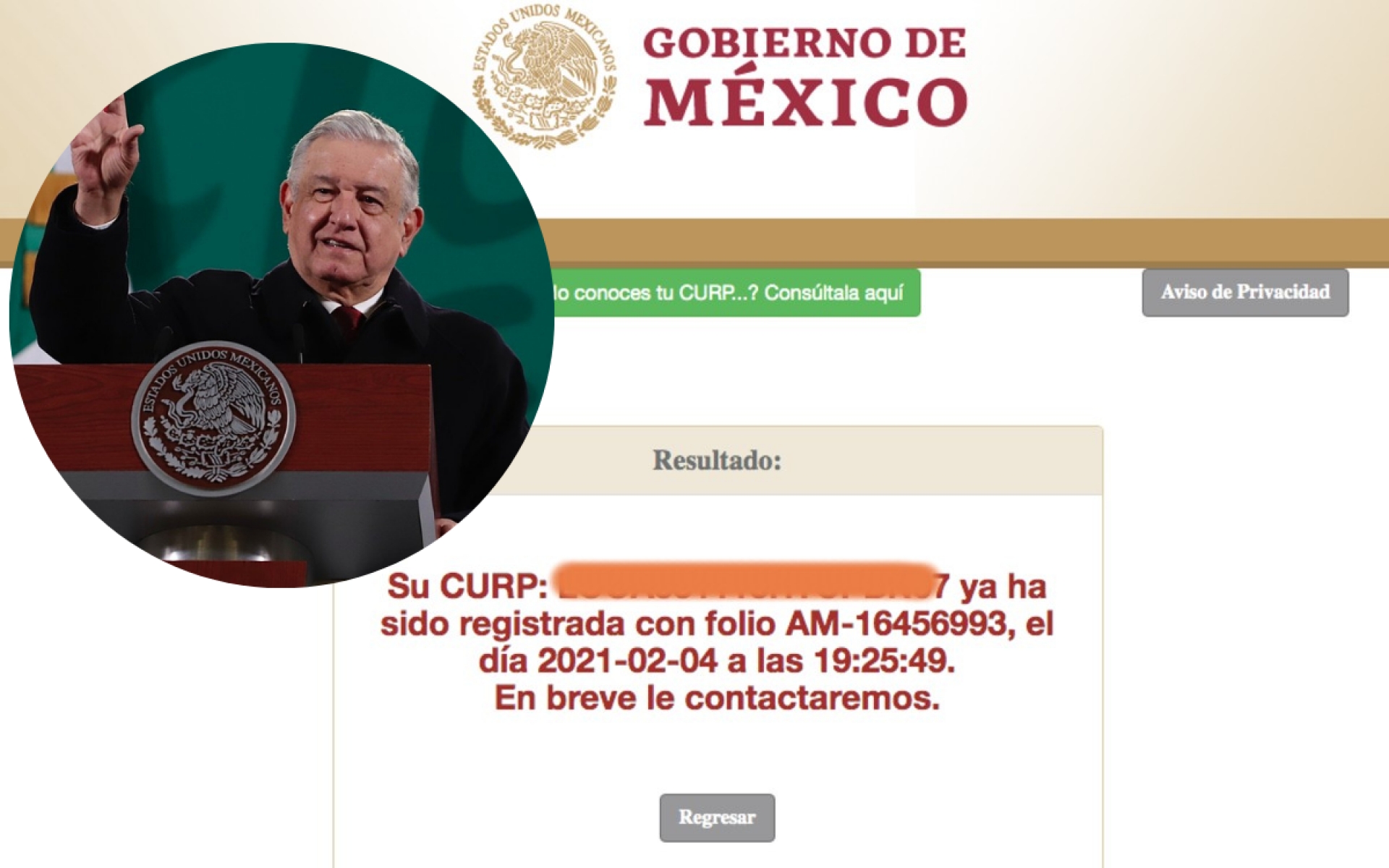 AMLO se registra en portal de adultos mayores para recibir vacuna COVID