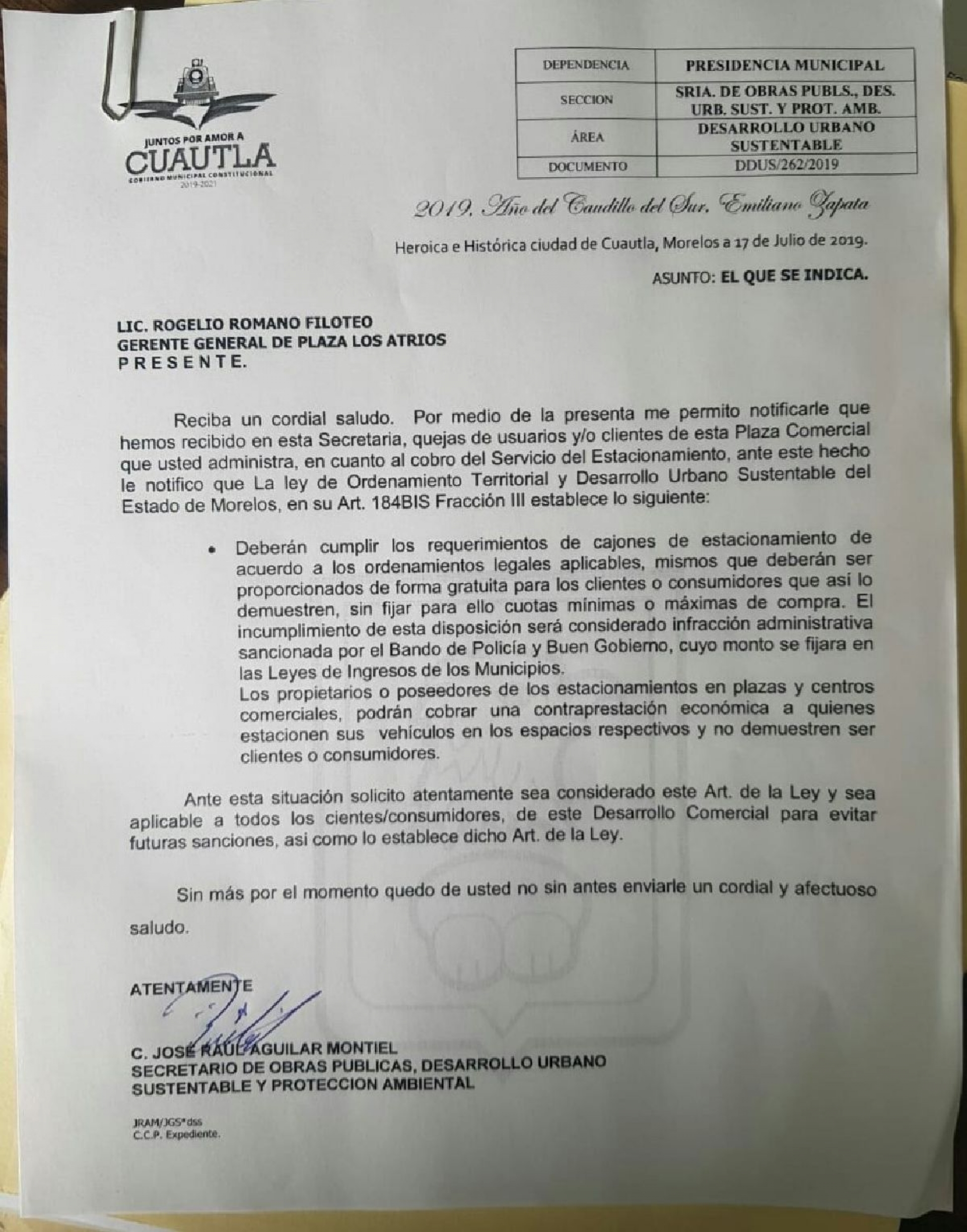 Garantizan gratuidad por uso de estacionamiento en plazas comerciales de Cuautla