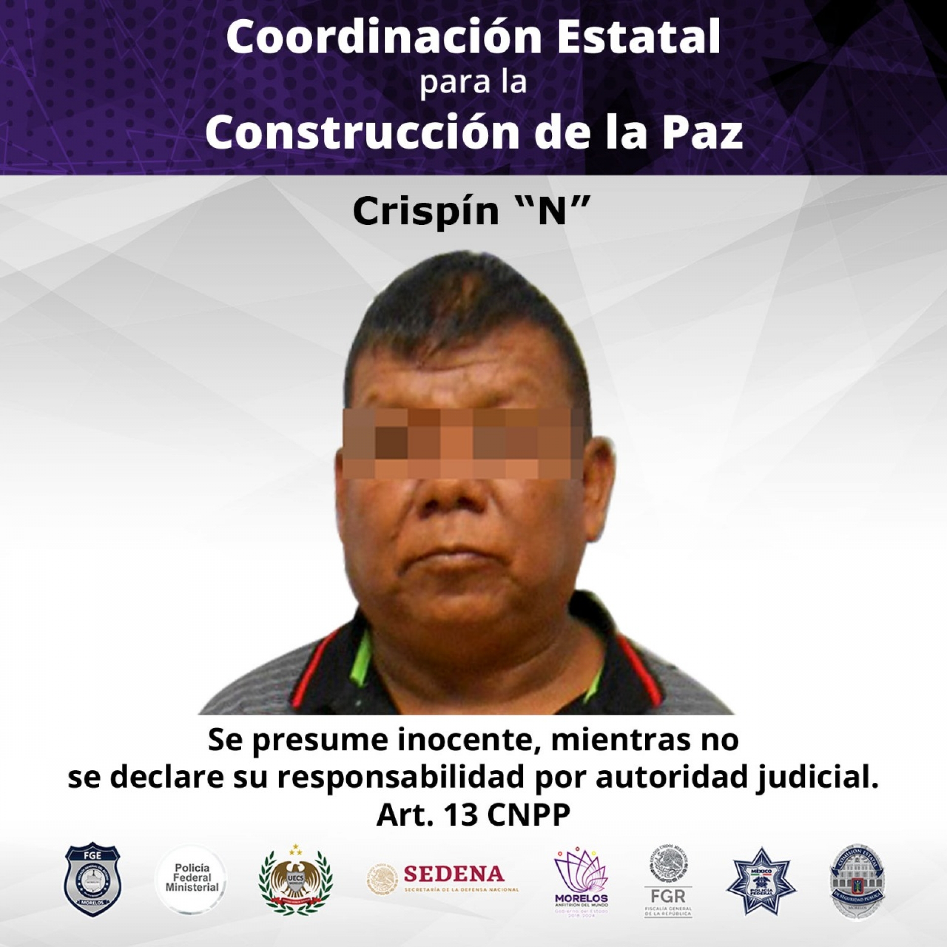 Informa FGE sobre supuesta liberación de Crispín 'N': permanece en prisión preventiva