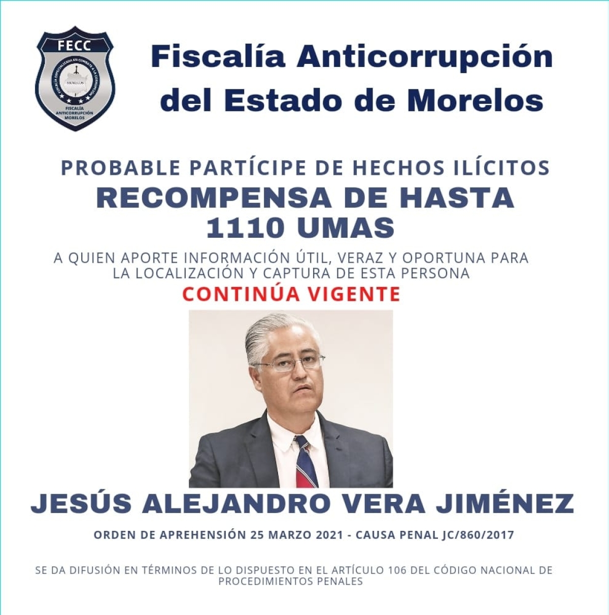 Vigente recompensa a quien aporte información para localización de ex rector de la UAEM