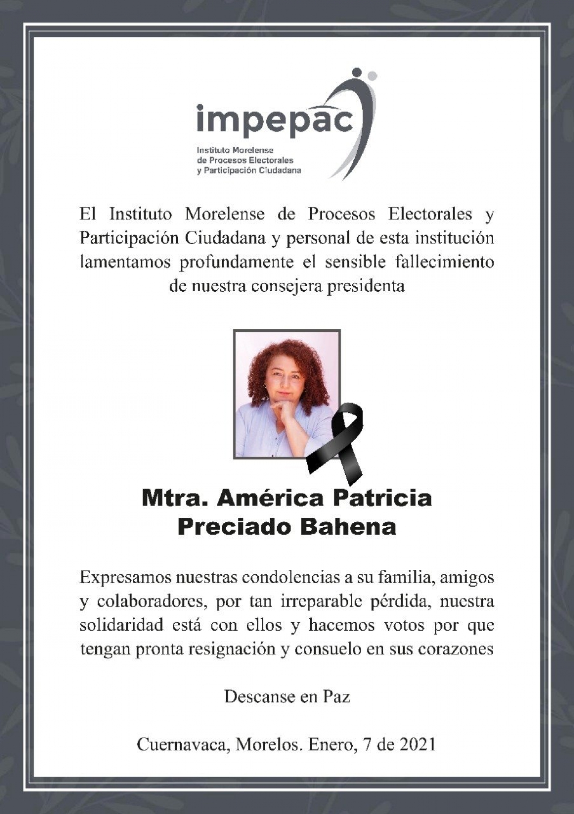 Fallece consejera presidenta del Impepac