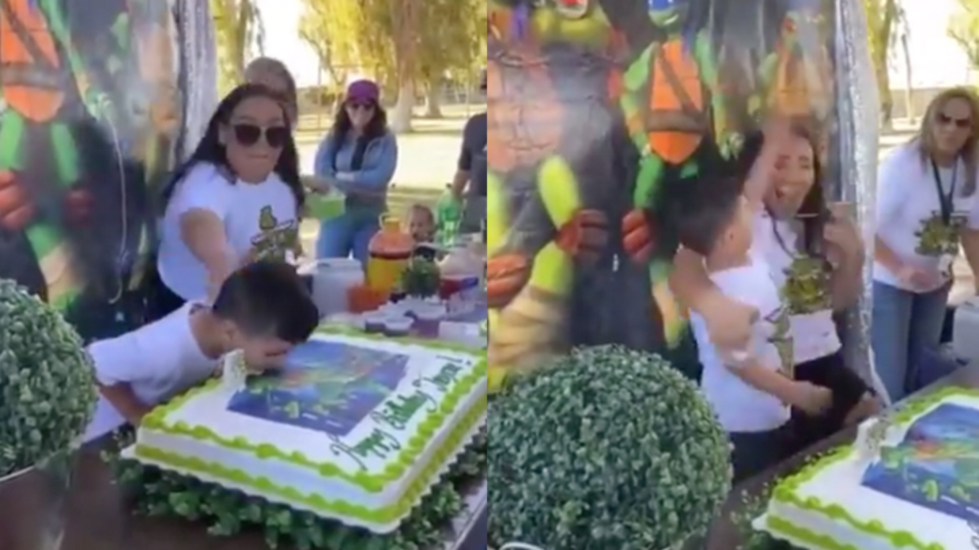 Niño 'explota' contra tía por aventarlo a su pastel de cumpleaños