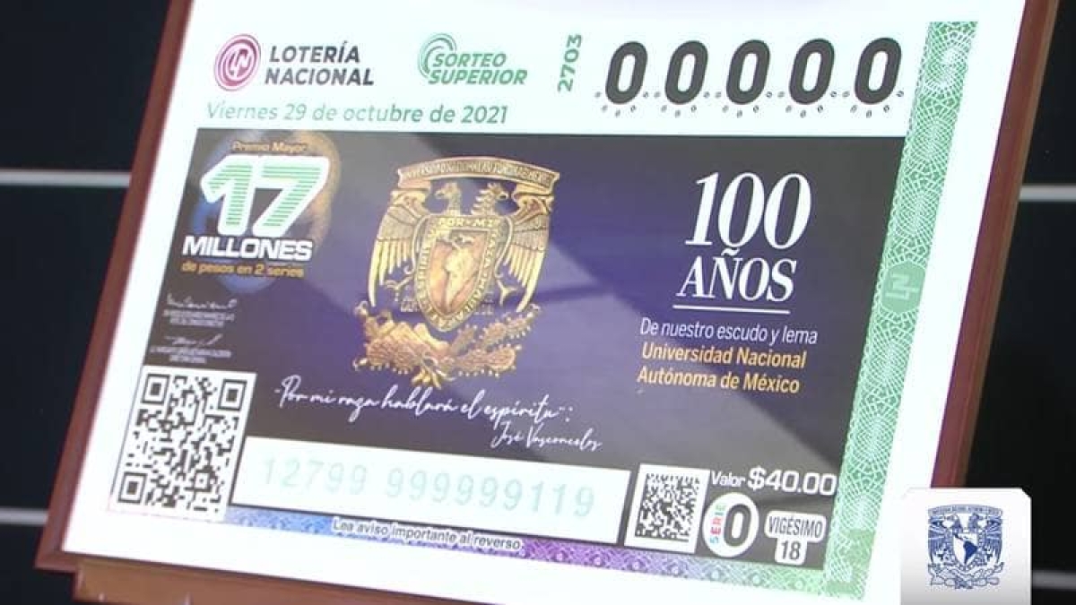 UNAM conmemora 100 años de su escudo y lema con billete de Lotería