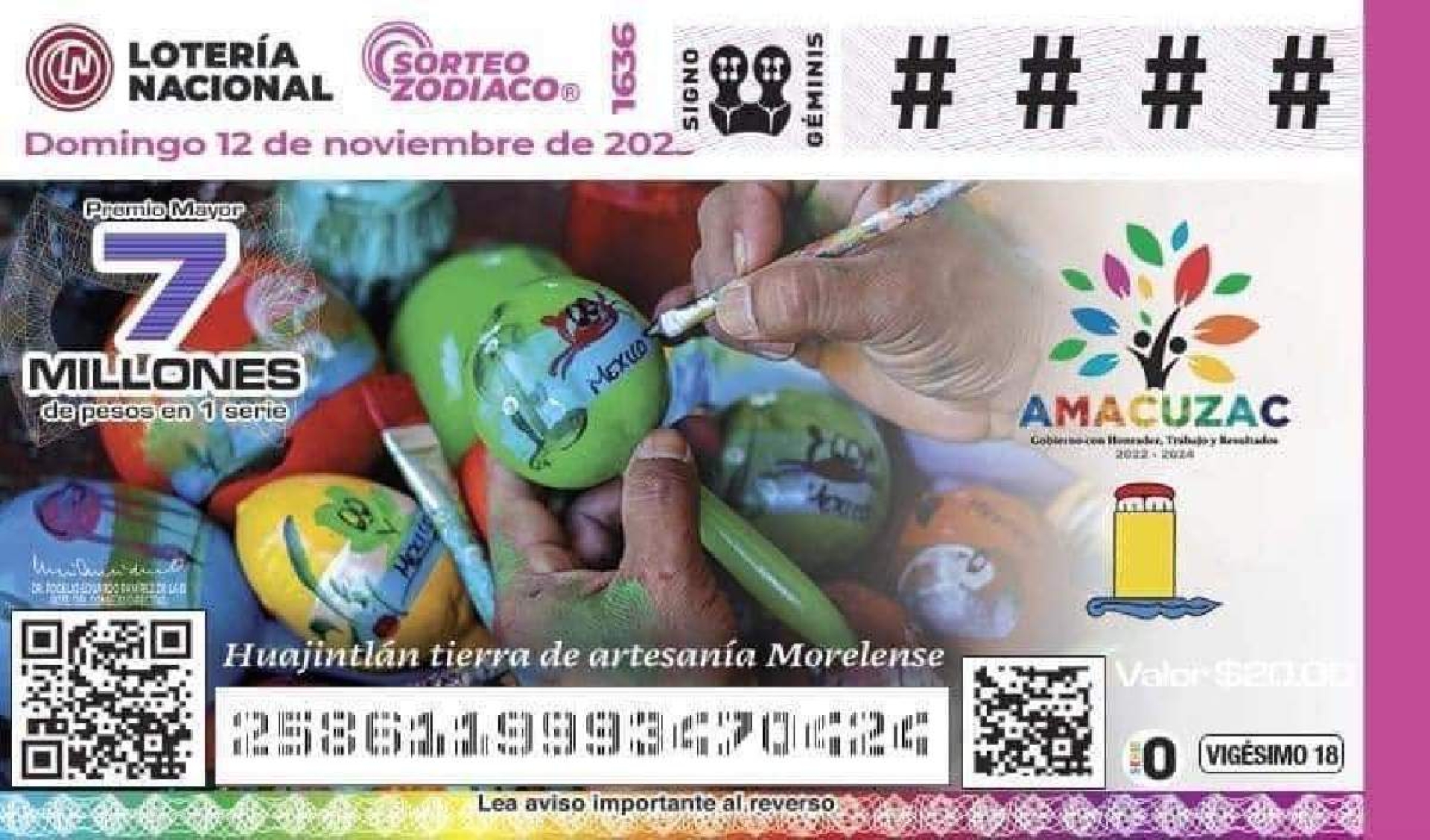 Arte amacuzteco de maracas aparecerá en billetes de la lotería