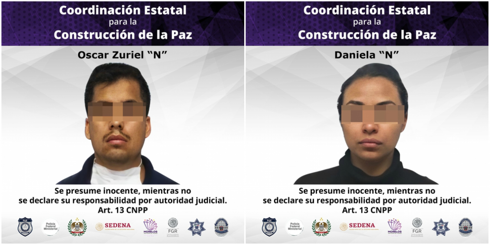 Coordinación institucional permite asegurar a pareja presuntamente relacionada con homicidio de médicos