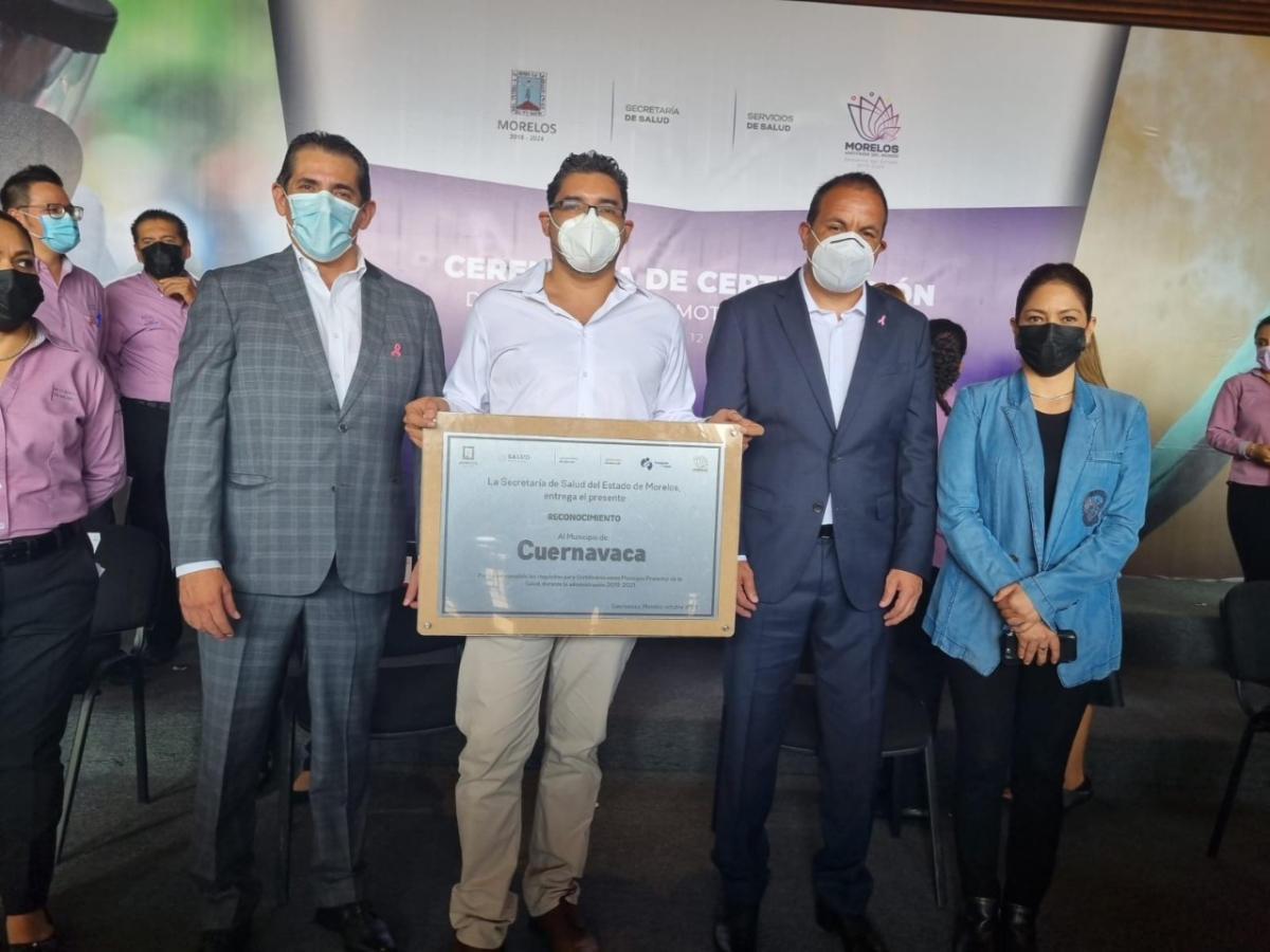 Recibe Cuernavaca certificación como 'Municipio promotor de la salud'