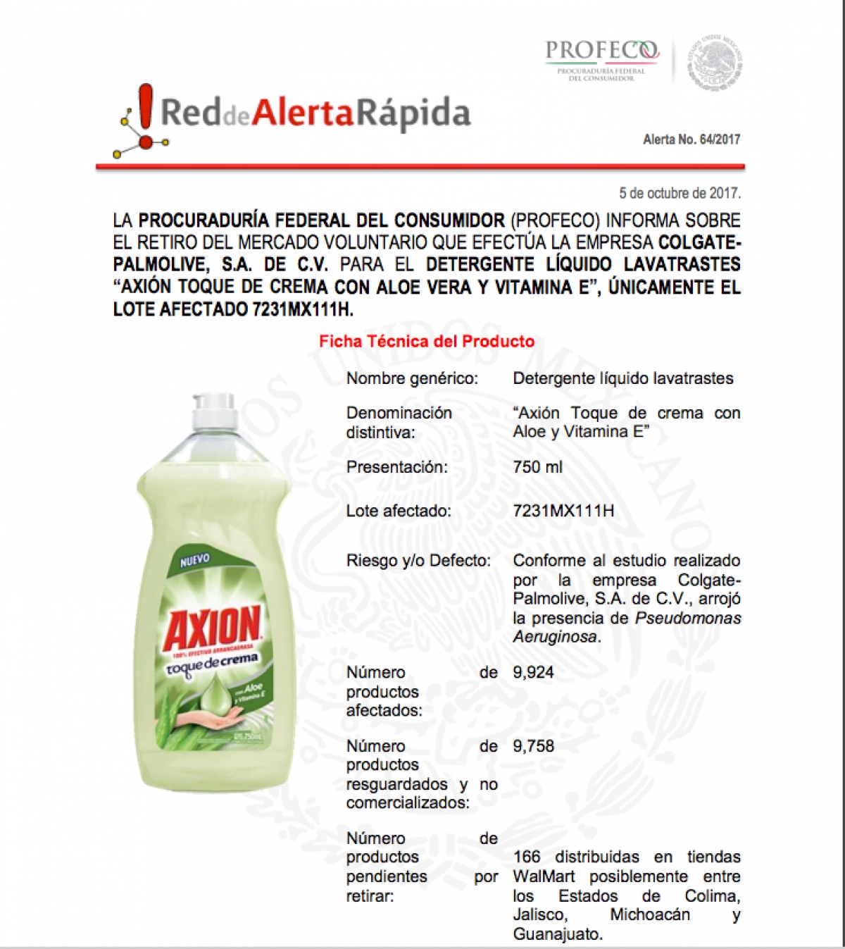 Emite Profeco alerta por lavatrastes con bacteria