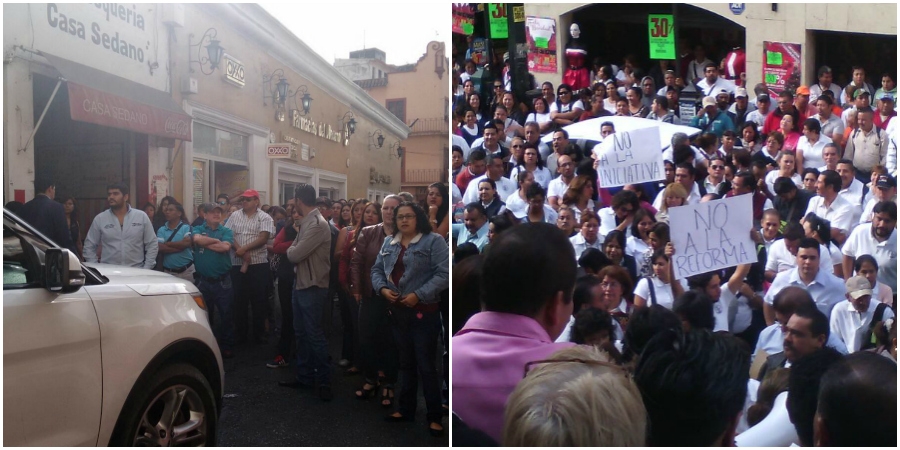 Sindicalizados se manifiestan frente al Congreso; bloquean calles y detienen camioneta de diputada