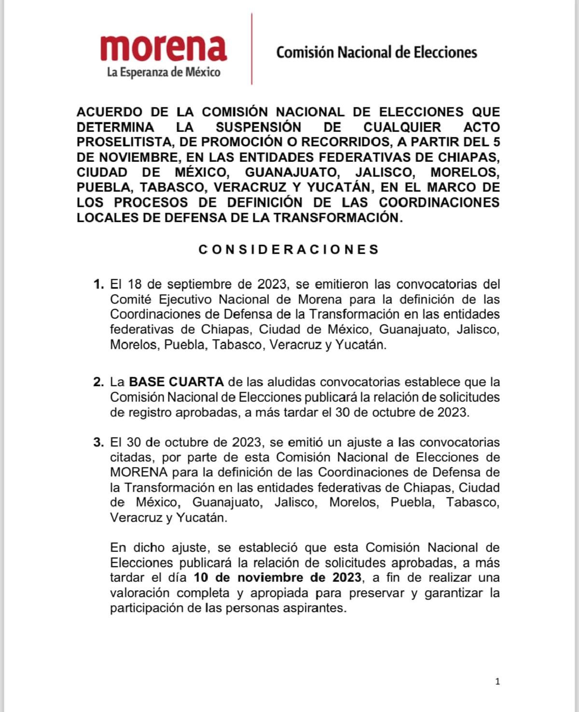 Suspendido, proselitismo en Morena