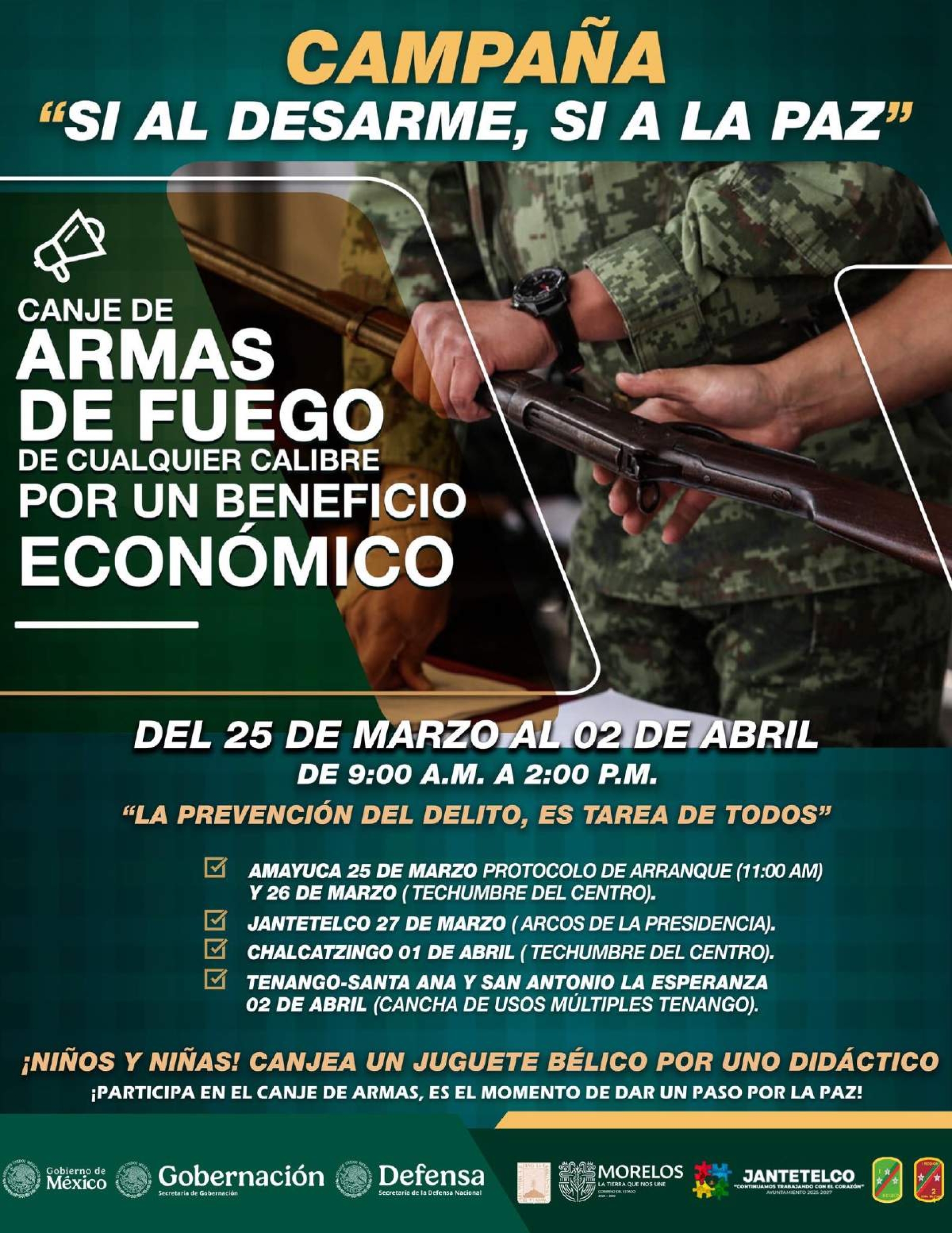 Llega a Jantetelco campaña 'Sí al Desarme, Sí a la Paz'