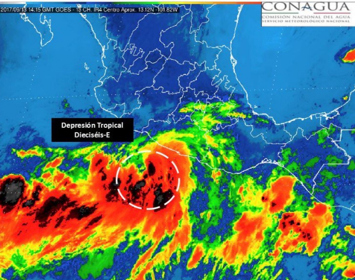Se forma depresión tropical 16-E al sur de las costas de Guerrero