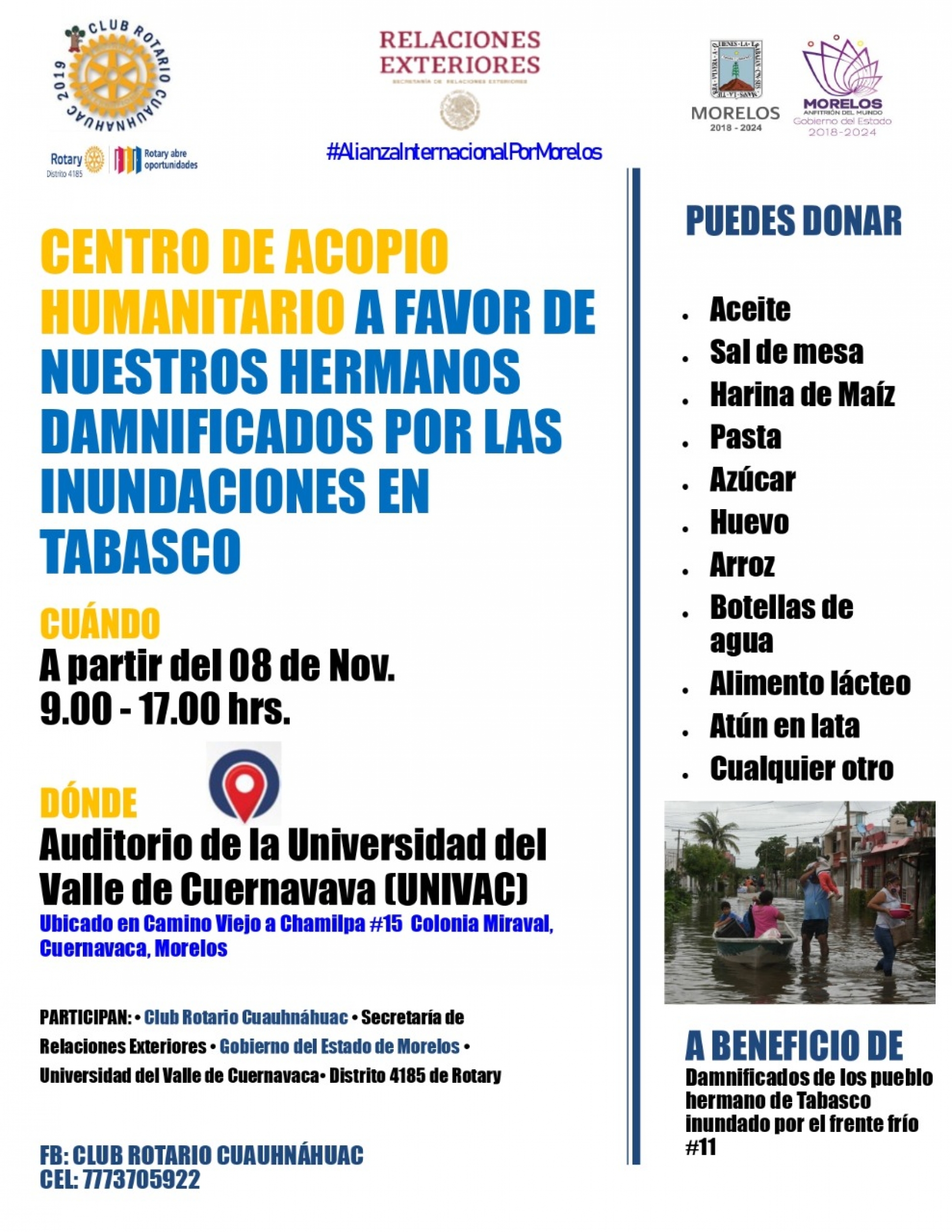 Se une Morelos a esfuerzo de reunir víveres para damnificados en Tabasco y Chiapas