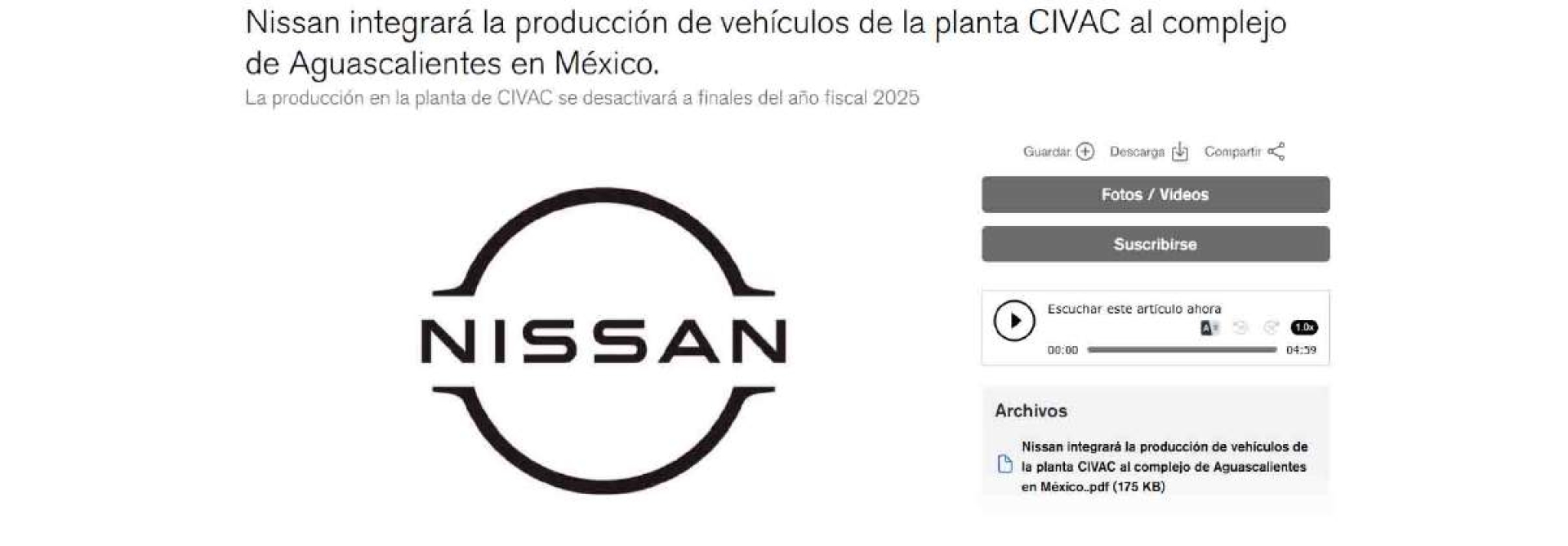 Confirman cierre de Nissan en Morelos