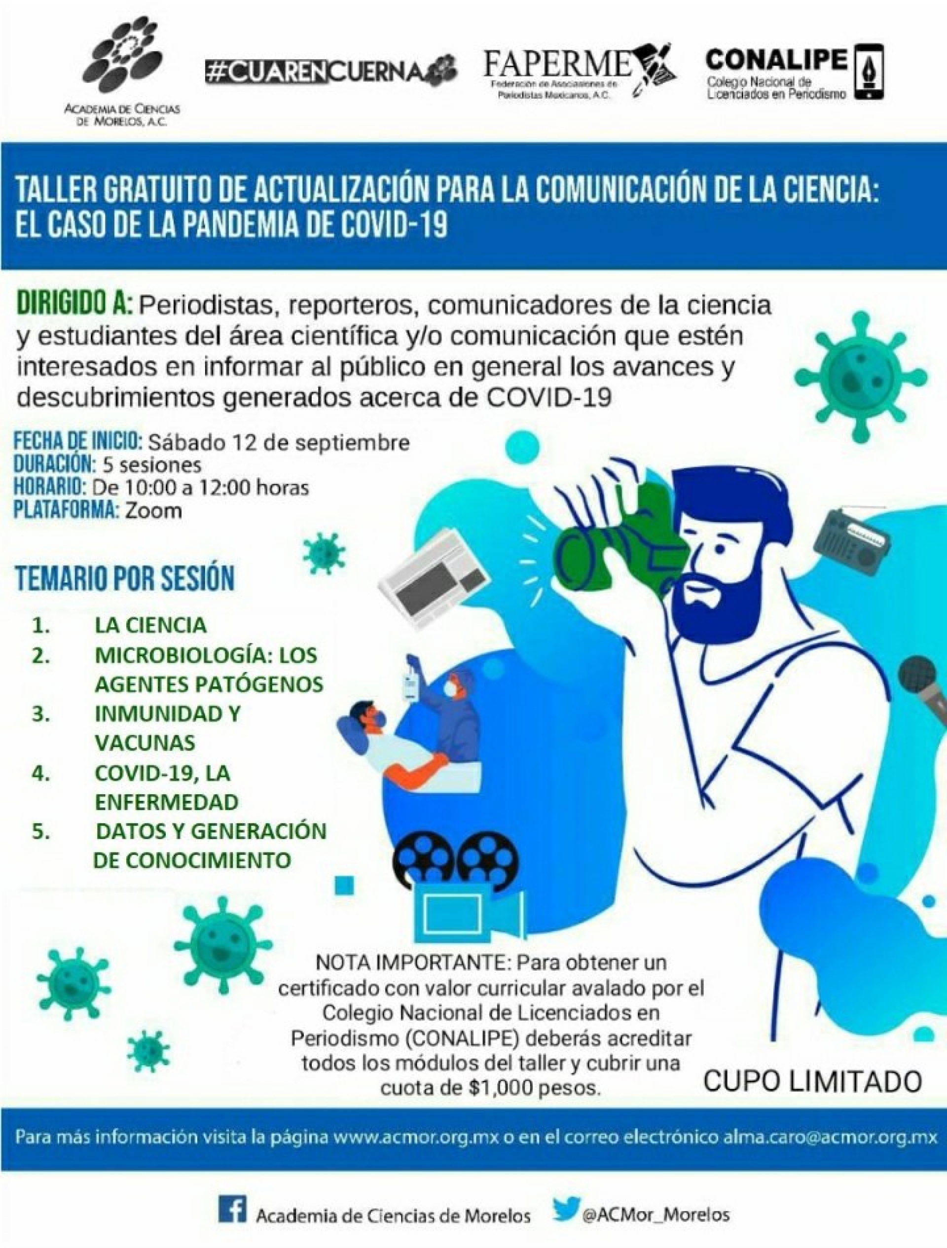 Realizará ACMor taller gratuito para periodistas, sobre covid-19