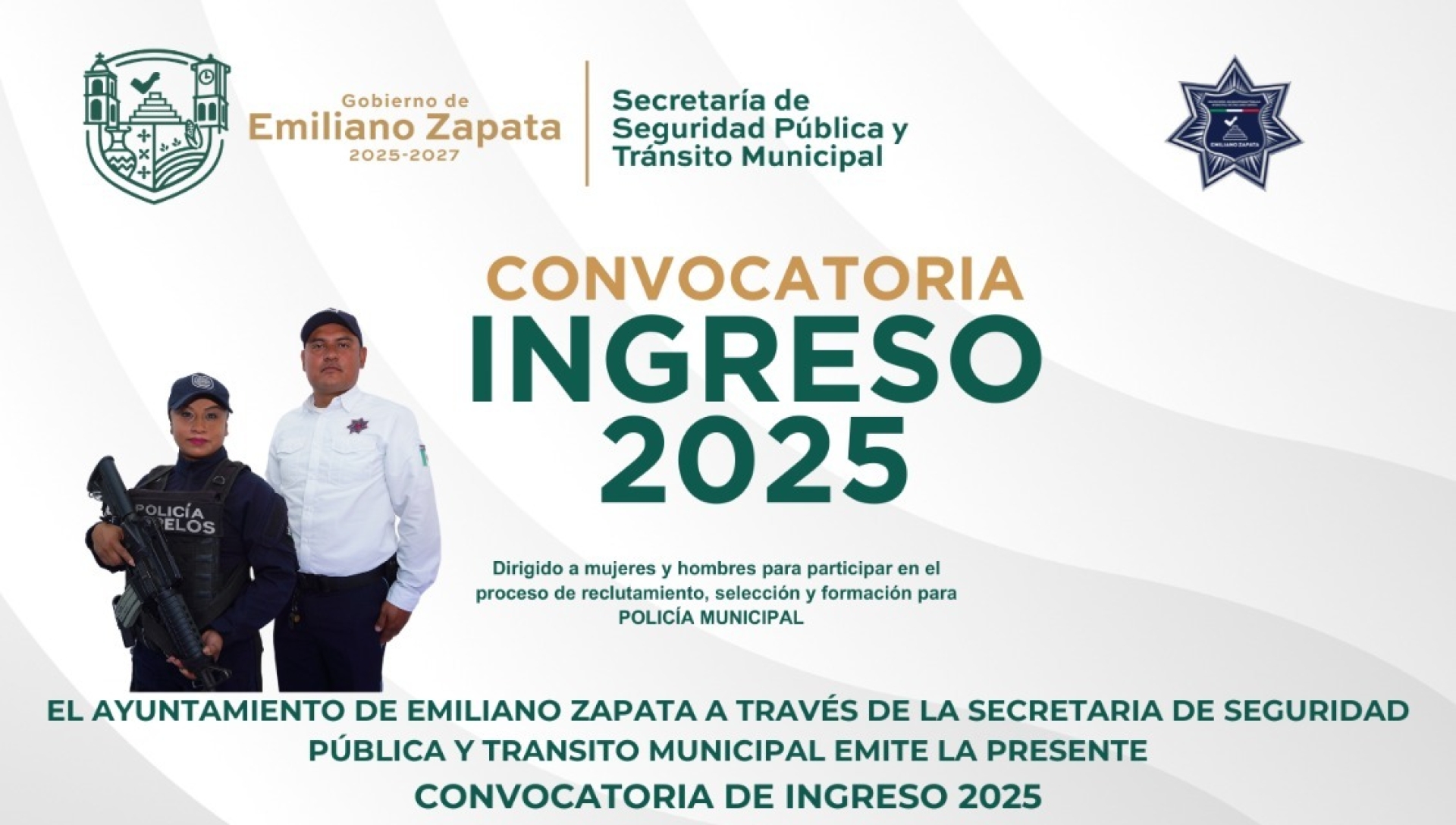 Lanzan convocatoria para ingresar a la Policía Municipal de Emiliano Zapata