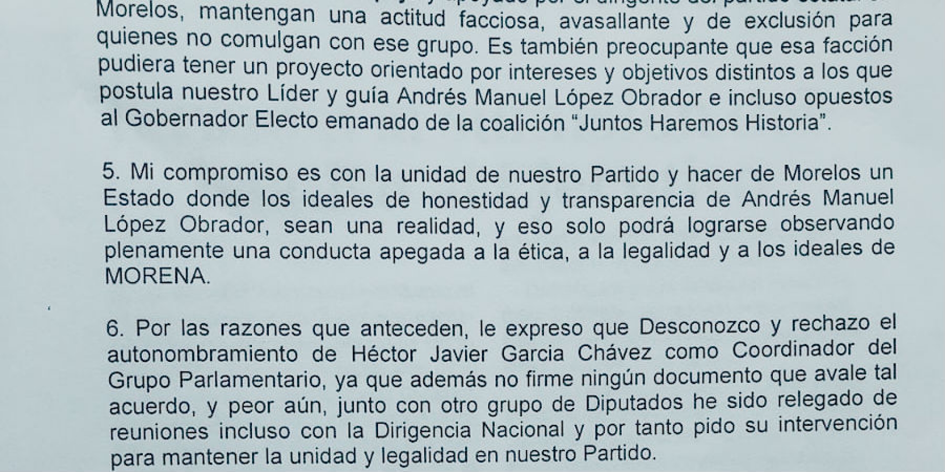 Confirma Casas González fractura en grupo de diputados de Morena