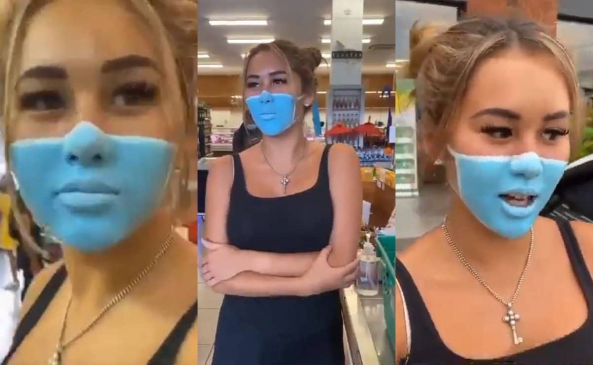 Influencer se pinta cubrebocas falso en el rostro y logra pasar al supermercado