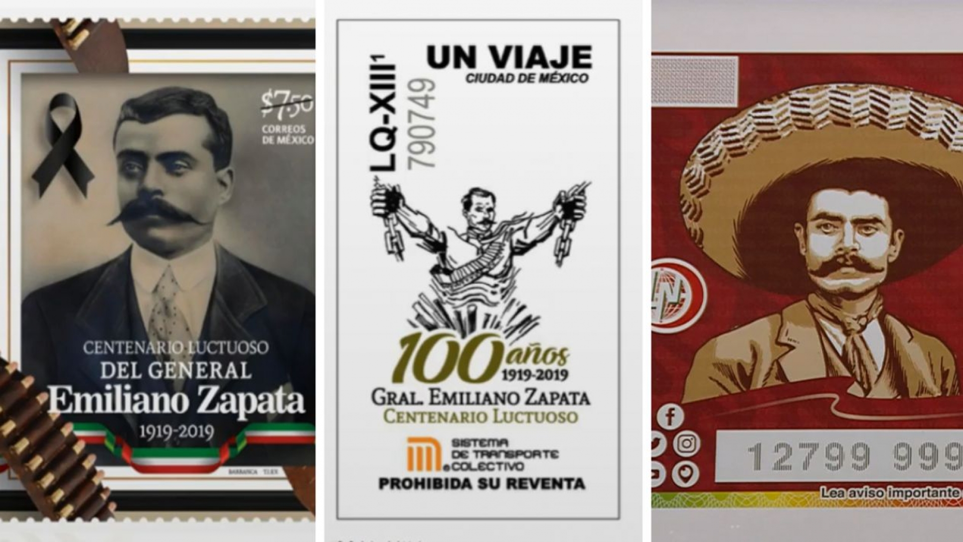 Gobierno de AMLO lanza estampilla, cachito y boleto del Metro conmemorativos por la muerte de Zapata