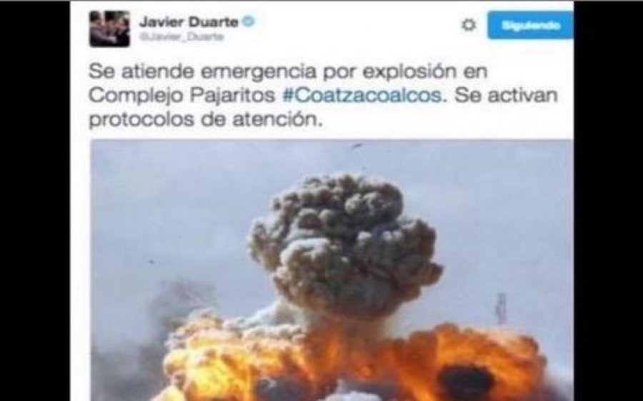 Duarte utiliza foto de Libia para ilustrar explosión en Coatzacoalcos