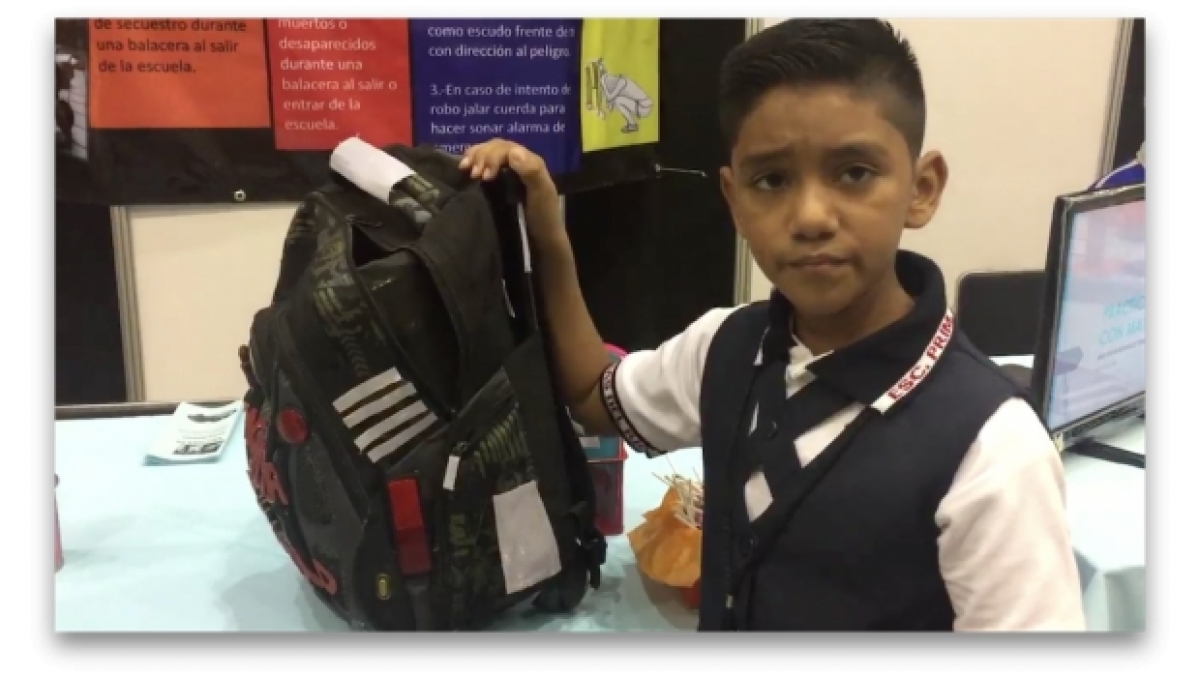 Estudiante de primaria del estado de Tamaulipas crea mochila antibalas