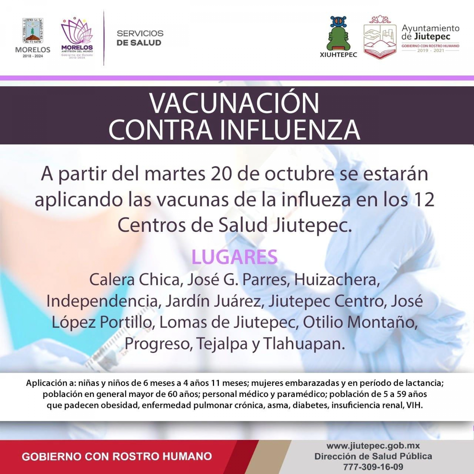 Vacunación contra influenza en 12 centros de salud en Jiutepec