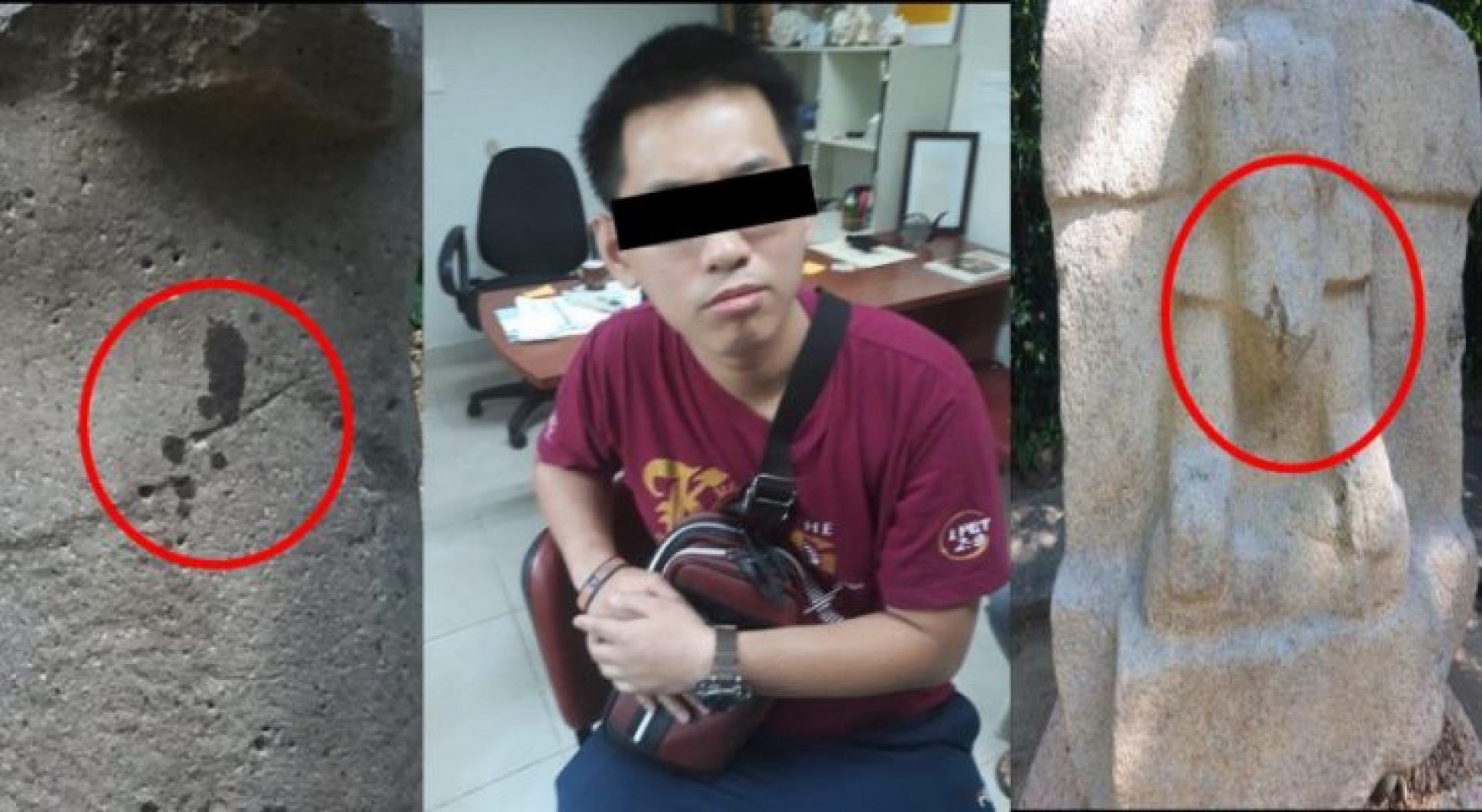 2 extranjeros dañan con aceite 14 esculturas de la cultura Olmeca