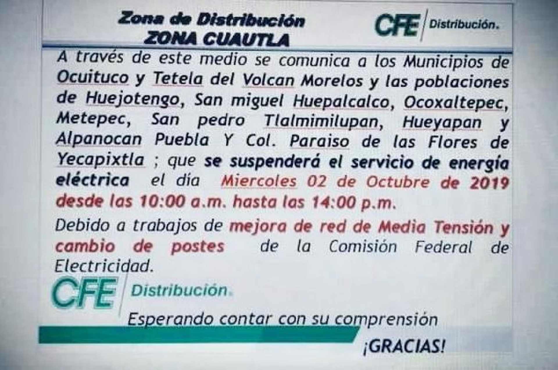 Hoy habrá apagón en municipios de la región oriente