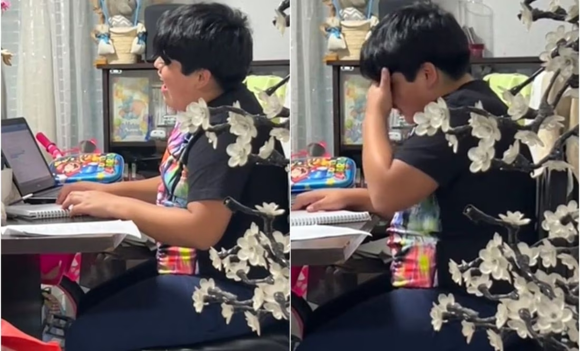 Serenata viral: Niño conquista redes cantando 'Así no te amará jamás' mientras hace tarea