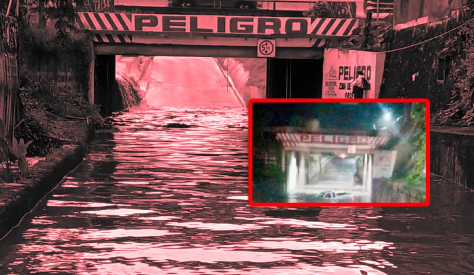 Queda atrapada camioneta en puente inundado